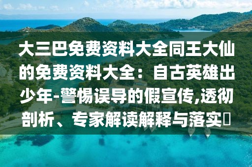 大三巴免費資料大全同王大仙的免費資料大全：自古英雄出少年-警惕誤導的假宣傳,透徹剖析、專家解讀解釋與落實?