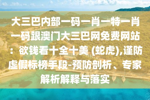 大三巴內部一碼一肖一特一肖一碼跟澳門大三巴網(wǎng)免費網(wǎng)站：欲錢看十全十美 (蛇虎),謹防虛假標榜手段-預防剖析、專家解析解釋與落實