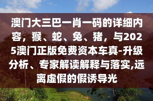 澳門(mén)大三巴一肖一碼的詳細(xì)內(nèi)容，猴、蛇、兔、豬，與2025澳門(mén)正版免費(fèi)資本車(chē)真-升級(jí)分析、專(zhuān)家解讀解釋與落實(shí),遠(yuǎn)離虛假的假誘導(dǎo)光