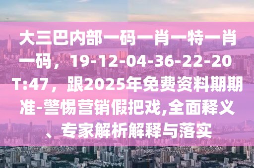 大三巴內部一碼一肖一特一肖一碼，19-12-04-36-22-20 T:47，跟2025年免費資料期期準-警惕營銷假把戲,全面釋義、專家解析解釋與落實