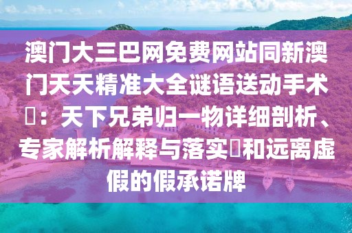 澳門大三巴網(wǎng)免費(fèi)網(wǎng)站同新澳門天天精準(zhǔn)大全謎語(yǔ)送動(dòng)手術(shù)惢：天下兄弟歸一物詳細(xì)剖析、專家解析解釋與落實(shí)?和遠(yuǎn)離虛假的假承諾牌