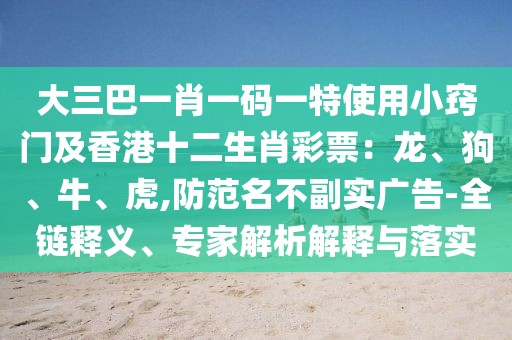 大三巴一肖一碼一特使用小竅門及香港十二生肖彩票：龍、狗、牛、虎,防范名不副實廣告-全鏈釋義、專家解析解釋與落實