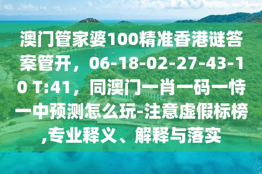 澳門管家婆100精準(zhǔn)香港謎答案管開，06-18-02-27-43-10 T:41，同澳門一肖一碼一恃一中預(yù)測怎么玩-注意虛假標(biāo)榜,專業(yè)釋義、解釋與落實