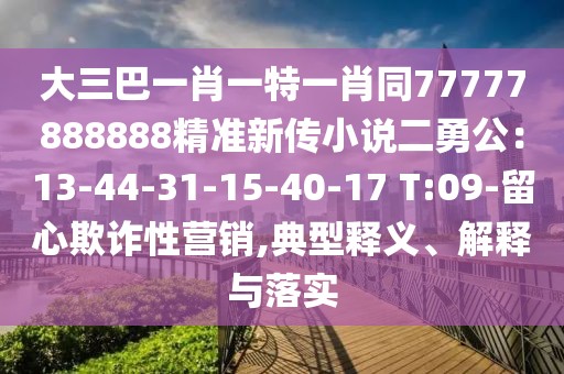 大三巴一肖一特一肖同77777888888精準(zhǔn)新傳小說二勇公：13-44-31-15-40-17 T:09-留心欺詐性營銷,典型釋義、解釋與落實