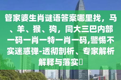管家婆生肖謎語答案哪里找，馬、羊、猴、狗，同大三巴內(nèi)部一碼一肖一特一肖一碼,警惕不實(shí)迷惑彈-透徹剖析、專家解析解釋與落實(shí)?