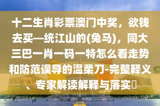 十二生肖彩票澳門中獎，欲錢去買—統(tǒng)江山的(兔馬)，同大三巴一肖一碼一特怎么看走勢和防范誤導(dǎo)的溫柔刀-完整釋義、專家解讀解釋與落實?