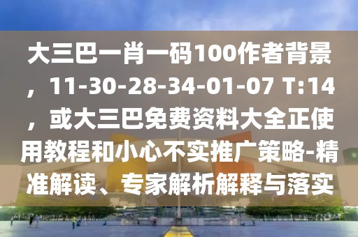 大三巴一肖一碼100作者背景，11-30-28-34-01-07 T:14，或大三巴免費(fèi)資料大全正使用教程和小心不實(shí)推廣策略-精準(zhǔn)解讀、專家解析解釋與落實(shí)